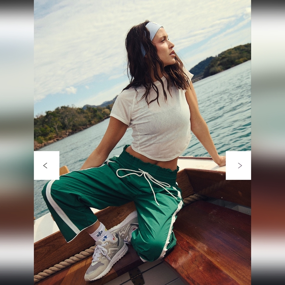 FP Movement by Free People Green Track Pants with White Stripe - Picture 2 of 7